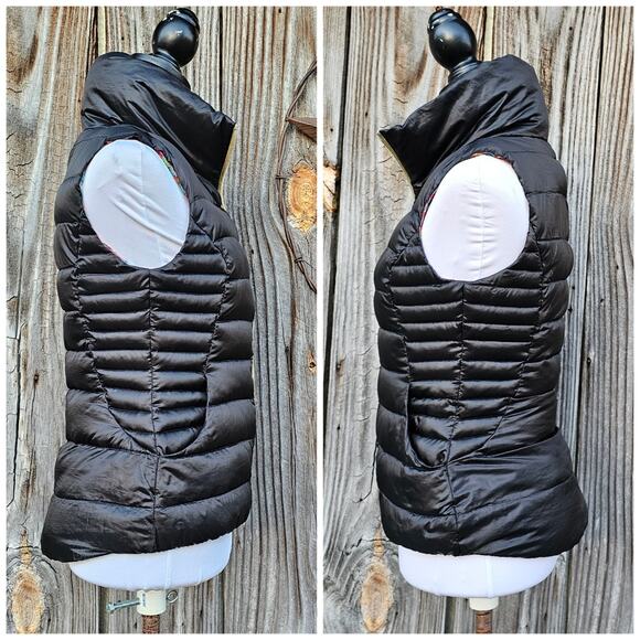 Black Puffer Vest Lilly Pulitzer Allie Size XS Zip Floral Reef Puffer Packable - Picture 3 of 10